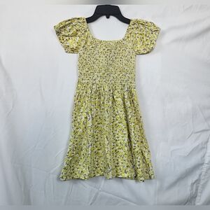 BILLABONG Girls Beach Love Yellow Gray‎ Floral Smocked Bodice Mini Dress Large